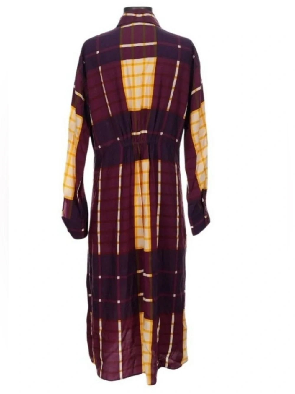 Staud Eclectic Prep Burgundy Mustard Plaid TieFront Midi Dress Dark Academia - Picture 6 of 7